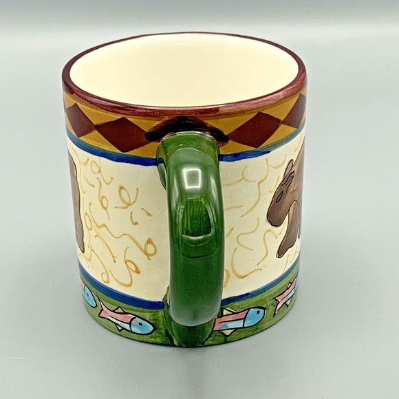 Caribou Coffee Oversize Mug Bear Fish Lakehouse decor Hand painted in China - Picture 3 of 6